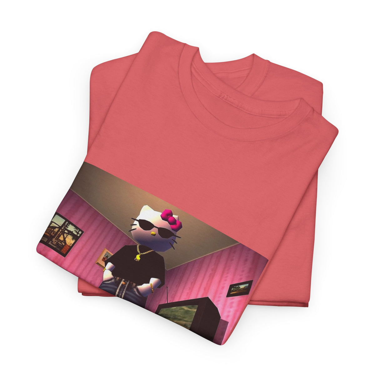 Gangsta Hello Kitty Chillin' In Low Poly Room Tee