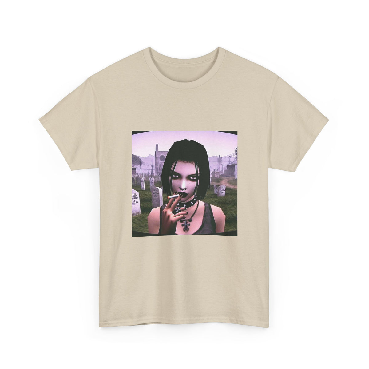 Goth Girl Smoking In Cemetery Tee (Design 17)