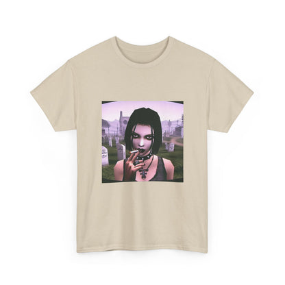 Goth Girl Smoking In Cemetery Tee (Design 17)