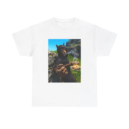 Khajiit Monk Smoking By Campfire Tee