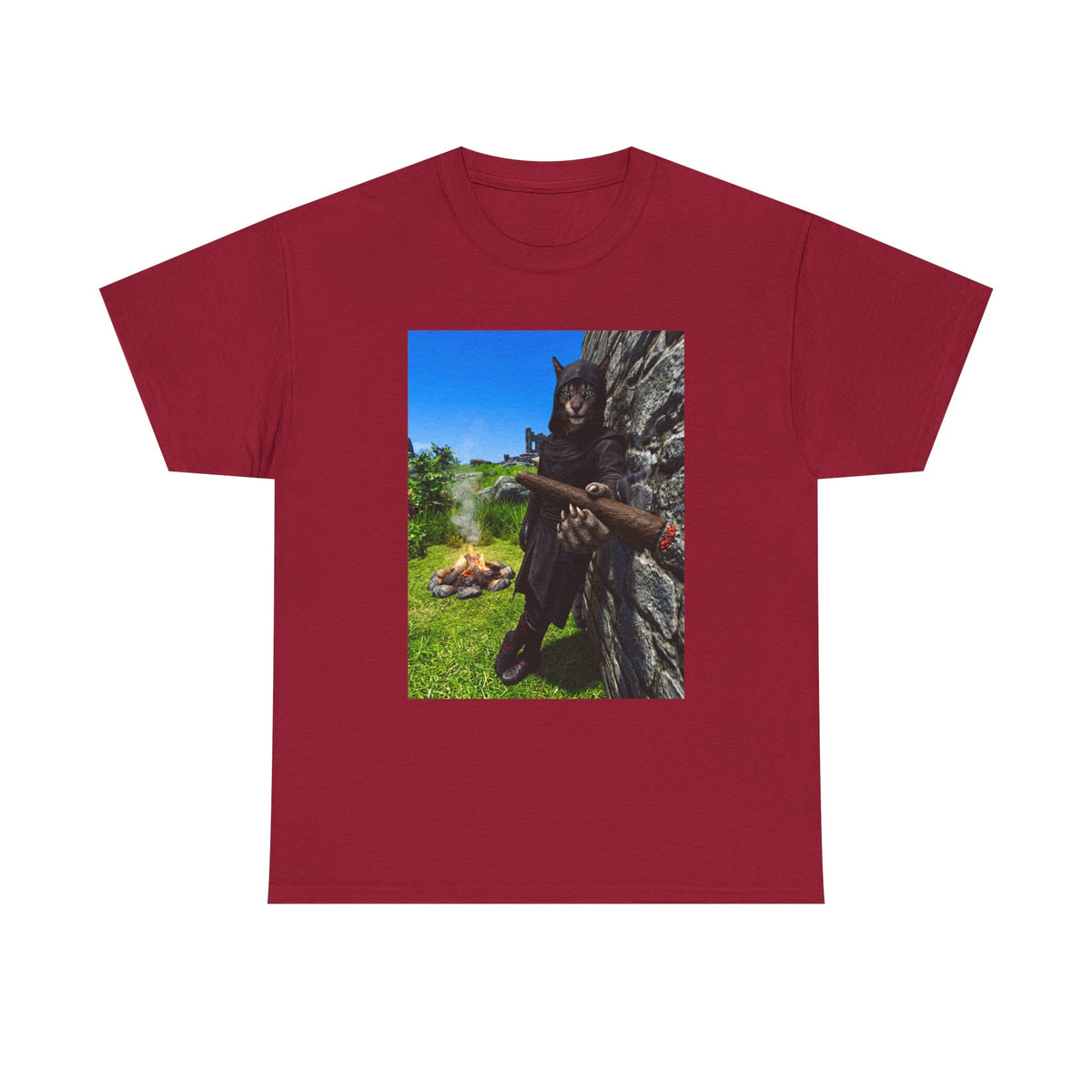 Hooded Khajiit Smoking Blunts By Fire Tee