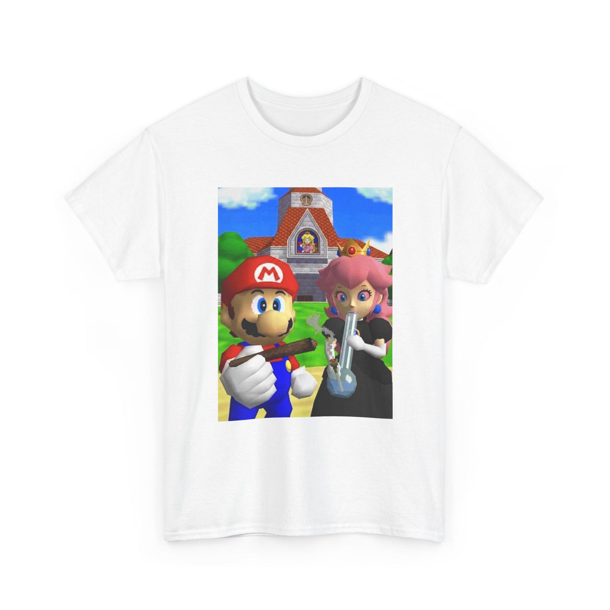 Mario and Peach Puffing Outside Castle