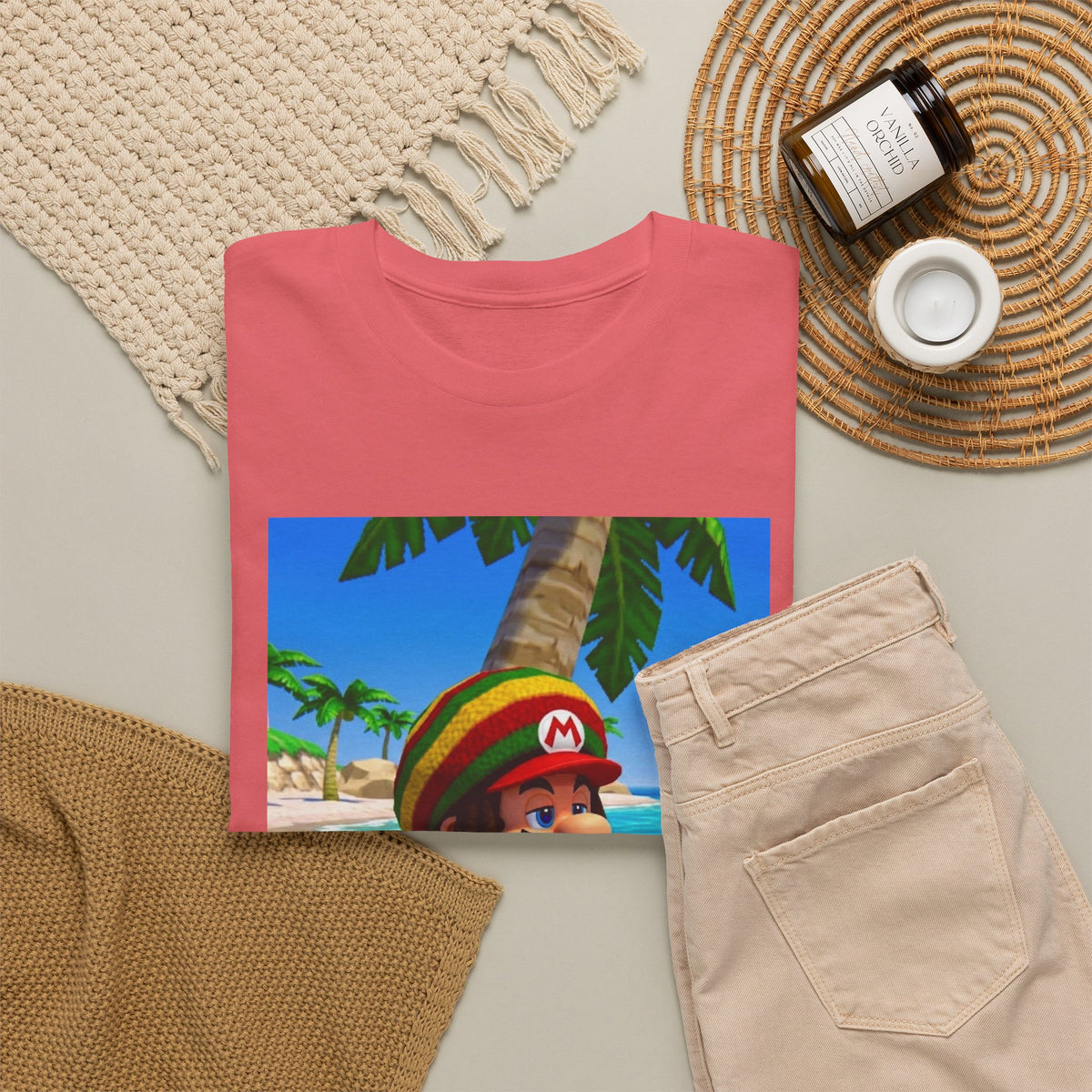 Rasta Mario Chilling On Beach Tee