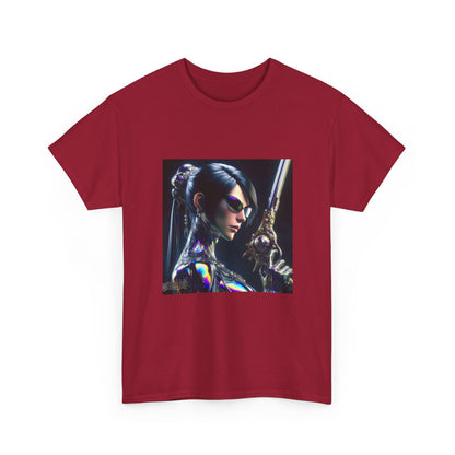Chic Cyberpunk Huntress Wielding Rainbow Pistol