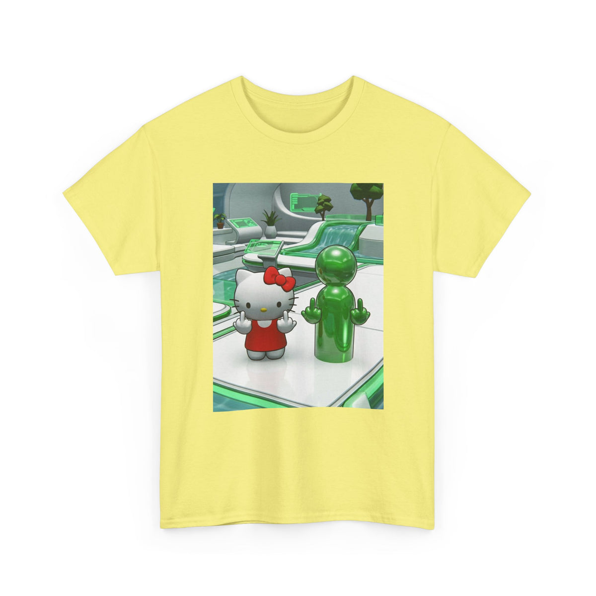 Cute Kitty And Green Dude Flipping Off