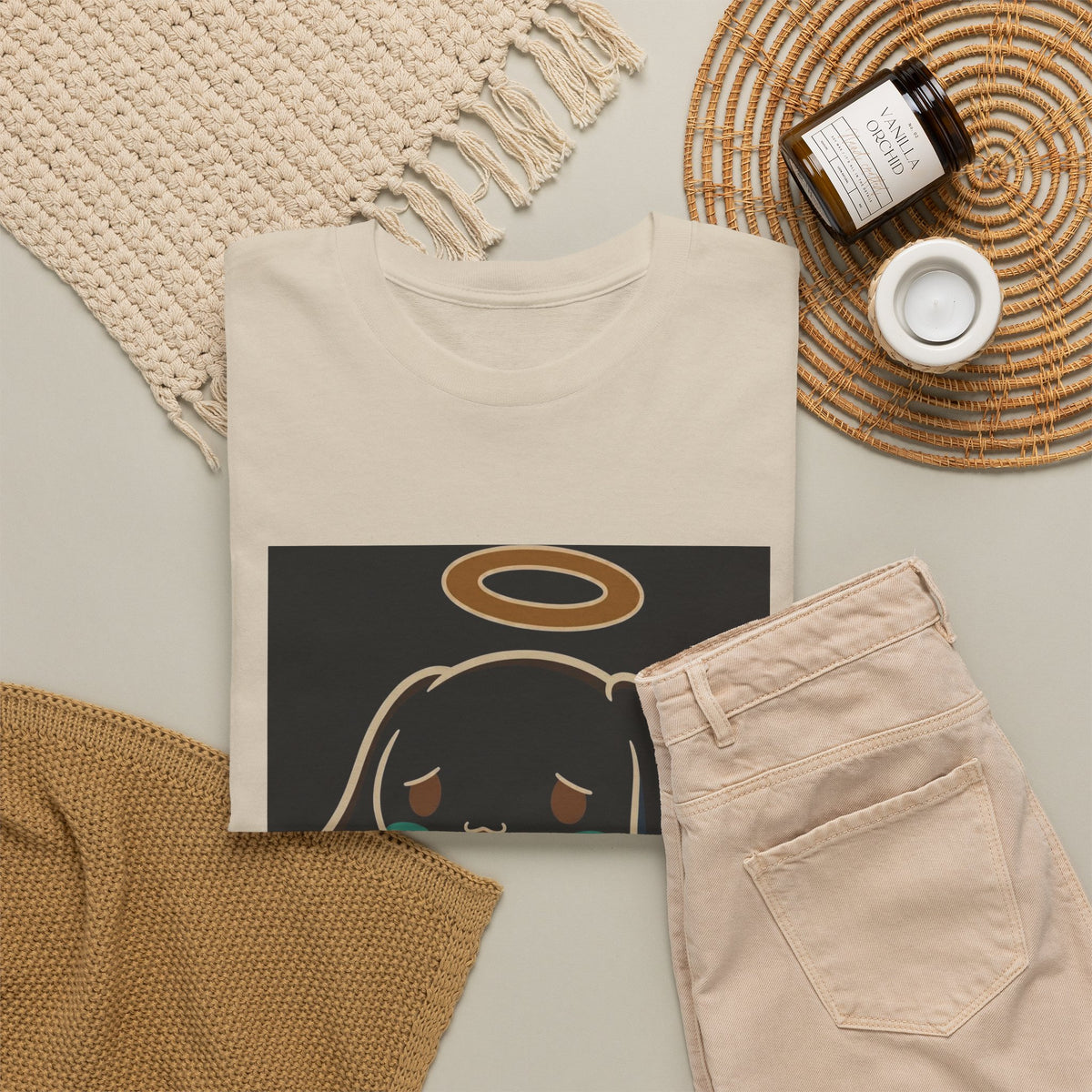 Melancholy Angel Dog Kneeling With Halo Tee