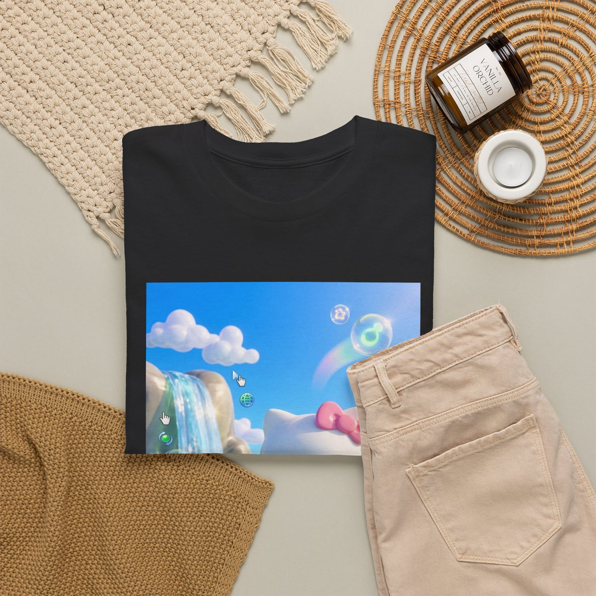 Kitty Flips The Bird In Dreamy Landscape Tee