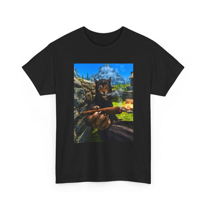 Khajiit Mage Smoking Cigar By Campfire Tee