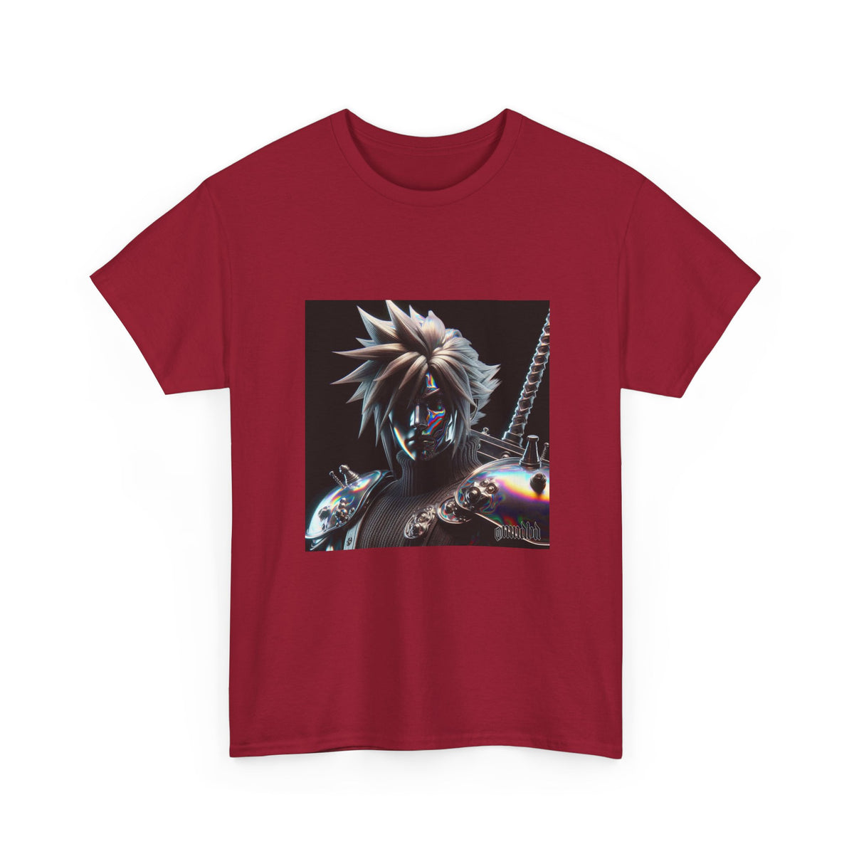 Chrome Spiky-Haired Warrior Reflecting Rainbows Tee
