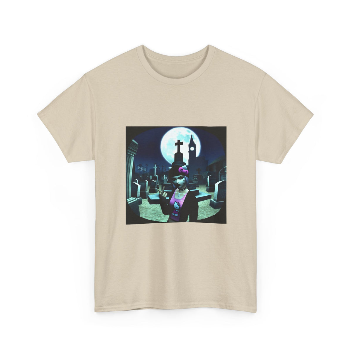 Gothic Hello Kitty Giving Finger Graveyard Tee