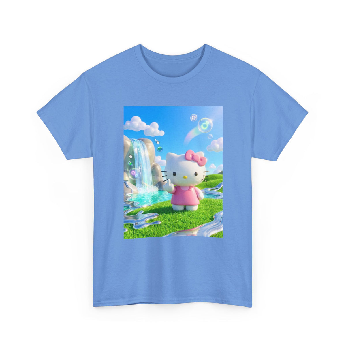 Kitty Flips The Bird In Dreamy Landscape Tee