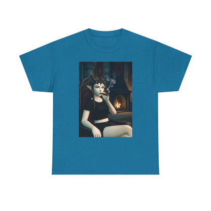 Dark Elf Queen Smoking Cigar By Fireplace Tee