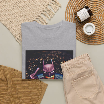 Pixel Batman Soaring Above Earth Tee