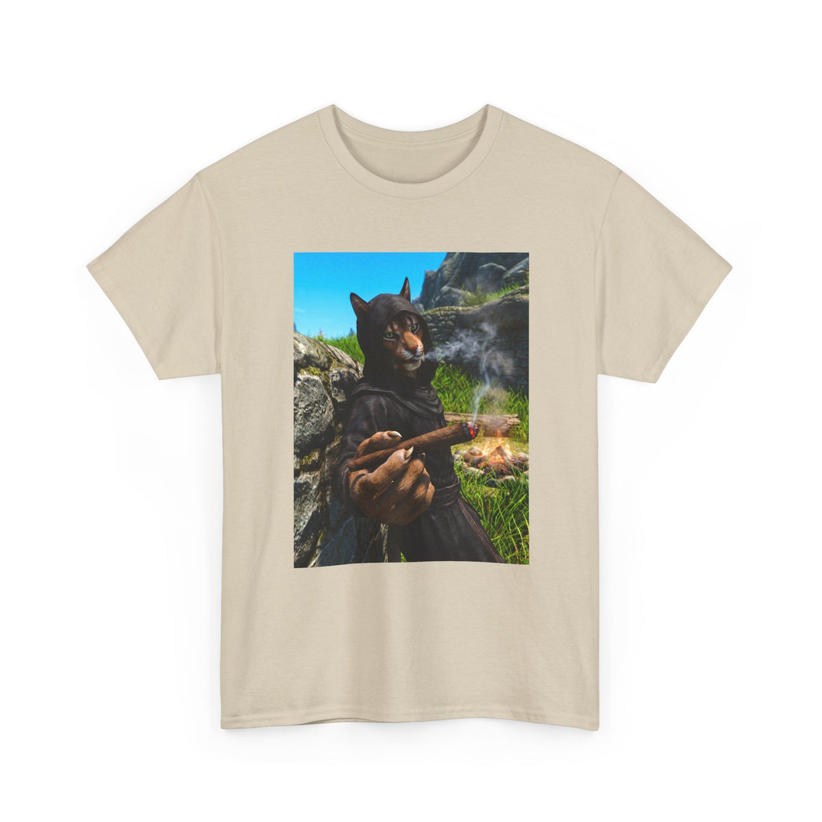 Khajiit Monk Smoking By Campfire Tee