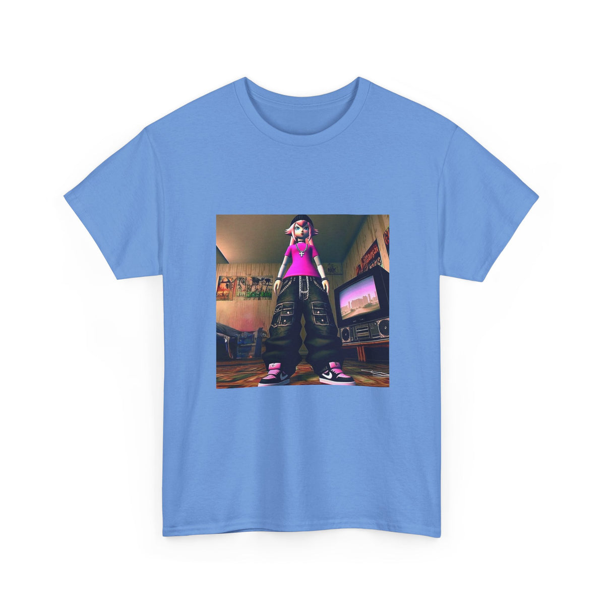 Pink-Haired Anime Girl Standing In Y2K Room