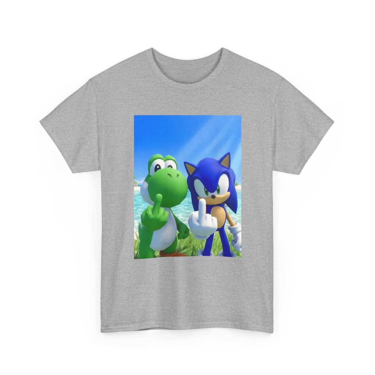 Yoshi And Sonic Flipping Birds On Beach Tee