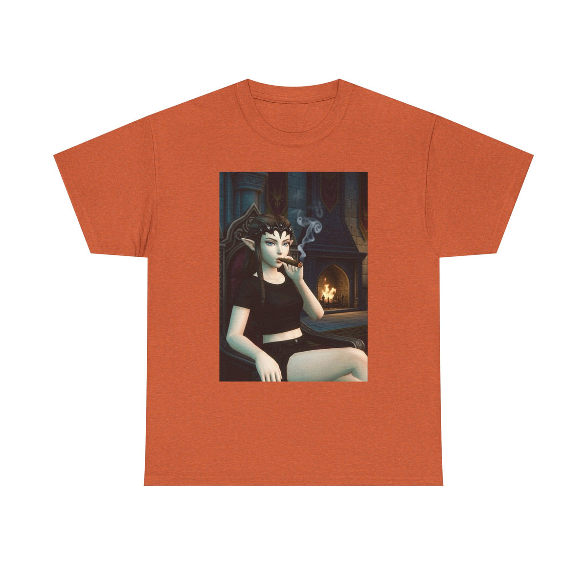 Dark Elf Queen Smoking Cigar By Fireplace Tee