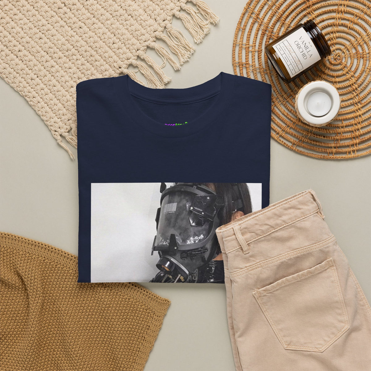 Figure Wearing Gas Mask Tee