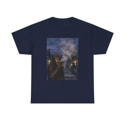Khajiit Smokes Cigar In Medieval Alley Tee