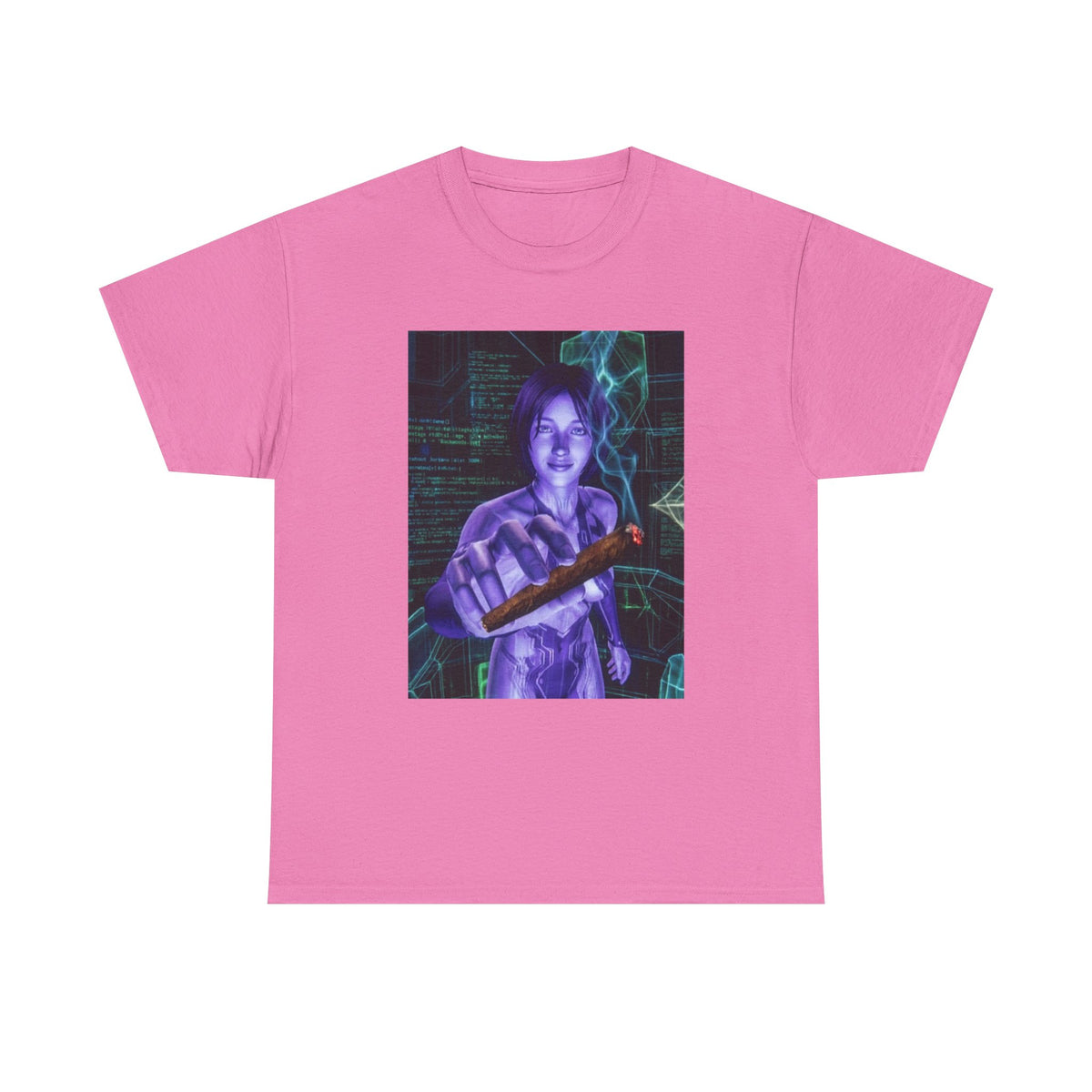 AI Cyber Girl Offering Blunt Tee