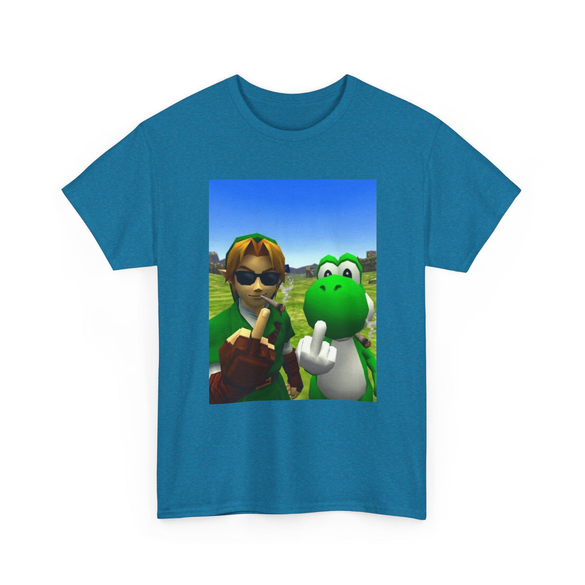 Link And Yoshi Smoking Giving The Finger