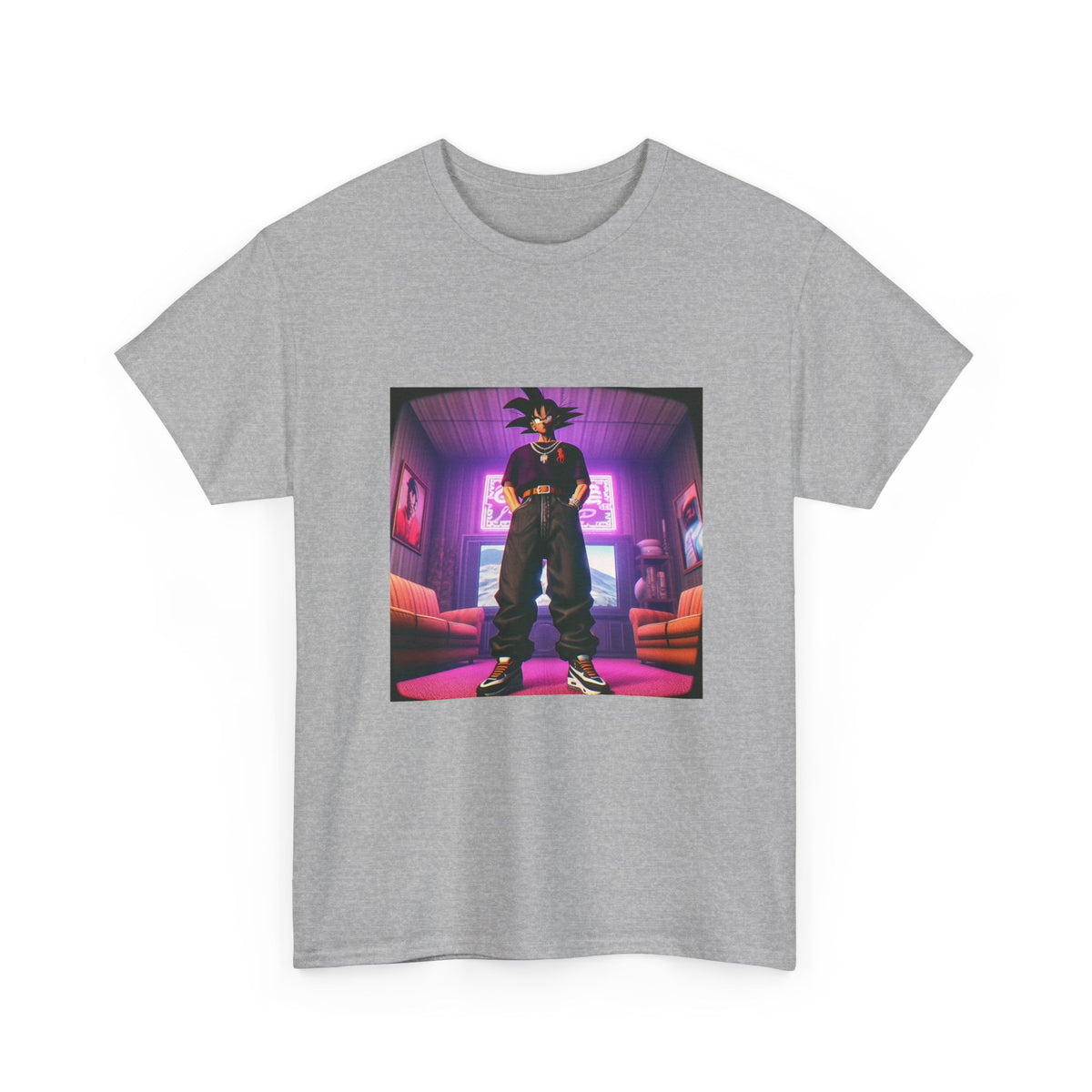 Goku Drip Standing Tall In Neon Room