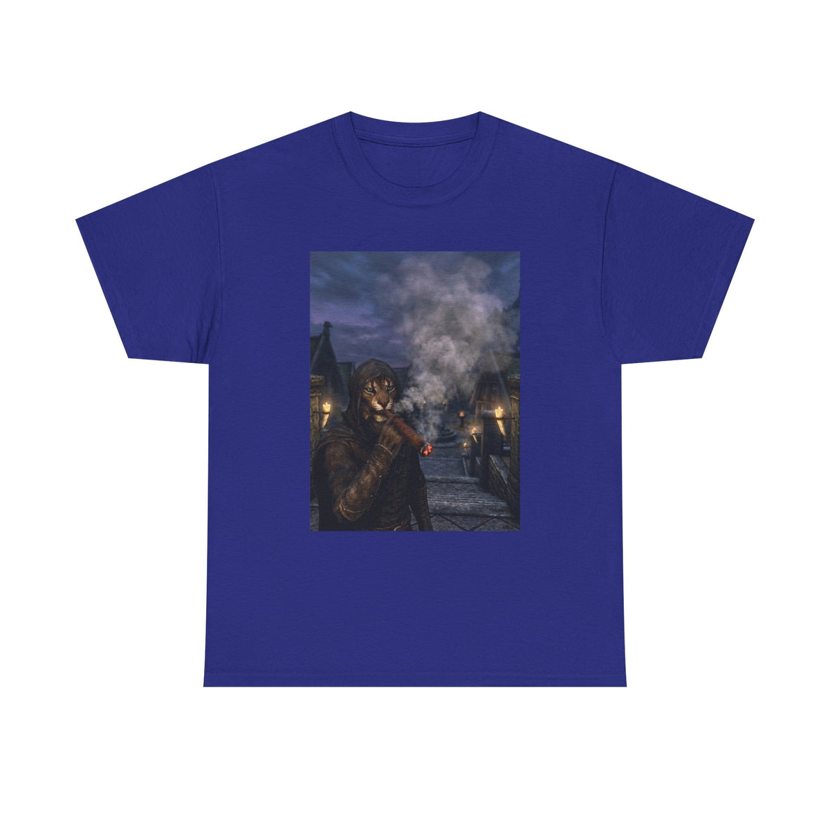 Khajiit Smokes Cigar In Medieval Alley Tee