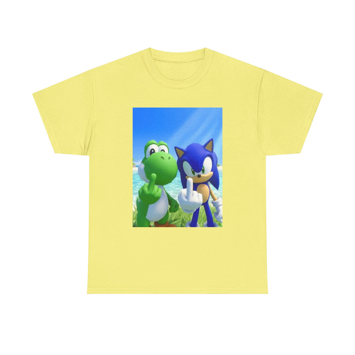 Yoshi And Sonic Flipping Birds On Beach Tee