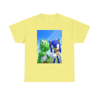 Yoshi And Sonic Flipping Birds On Beach Tee