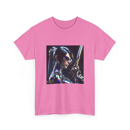 Chic Cyberpunk Huntress Wielding Rainbow Pistol