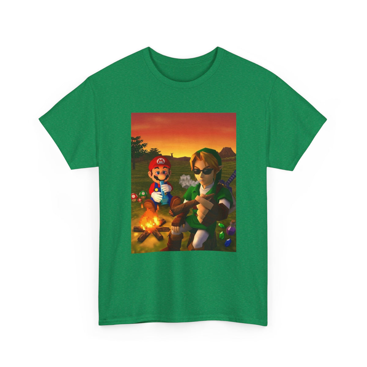 Mario and Link Chilling by Campfire