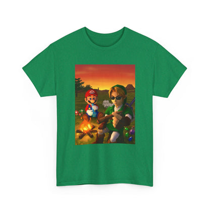 Mario and Link Chilling by Campfire