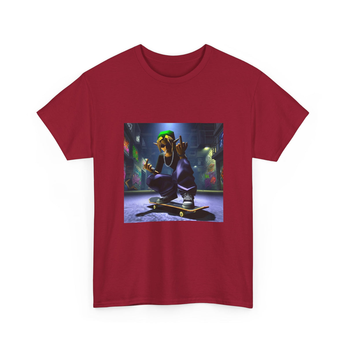 Edgy Ocarina Link Skater Flipping Off Tee