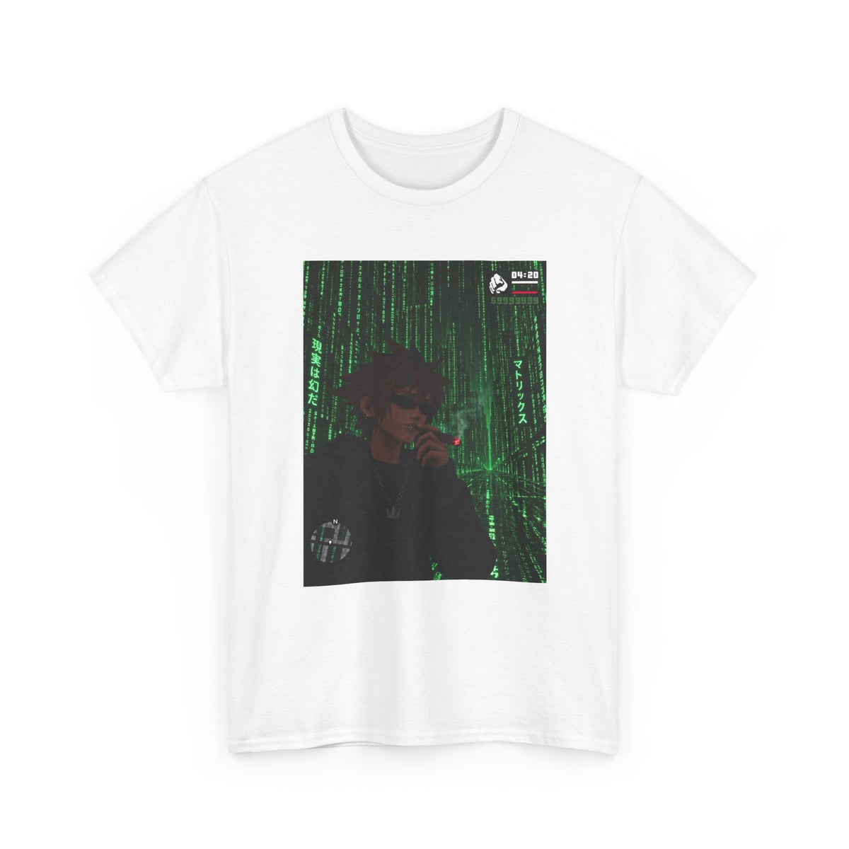 Anime Character Smoking Cigar In Matrix Tee