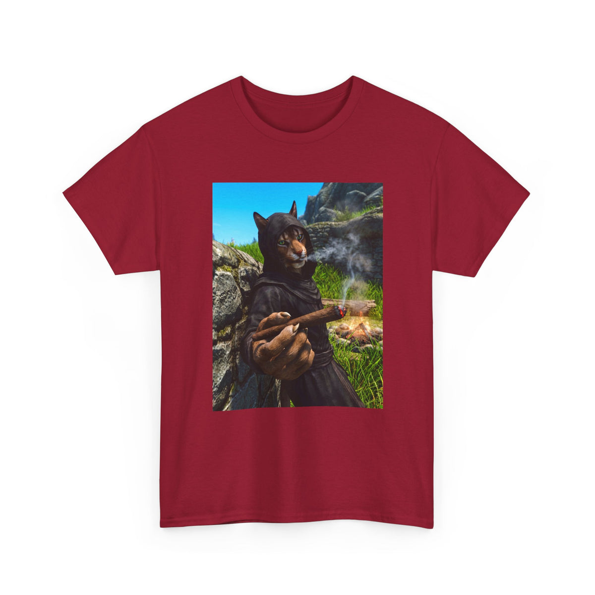 Khajiit Monk Smoking By Campfire Tee
