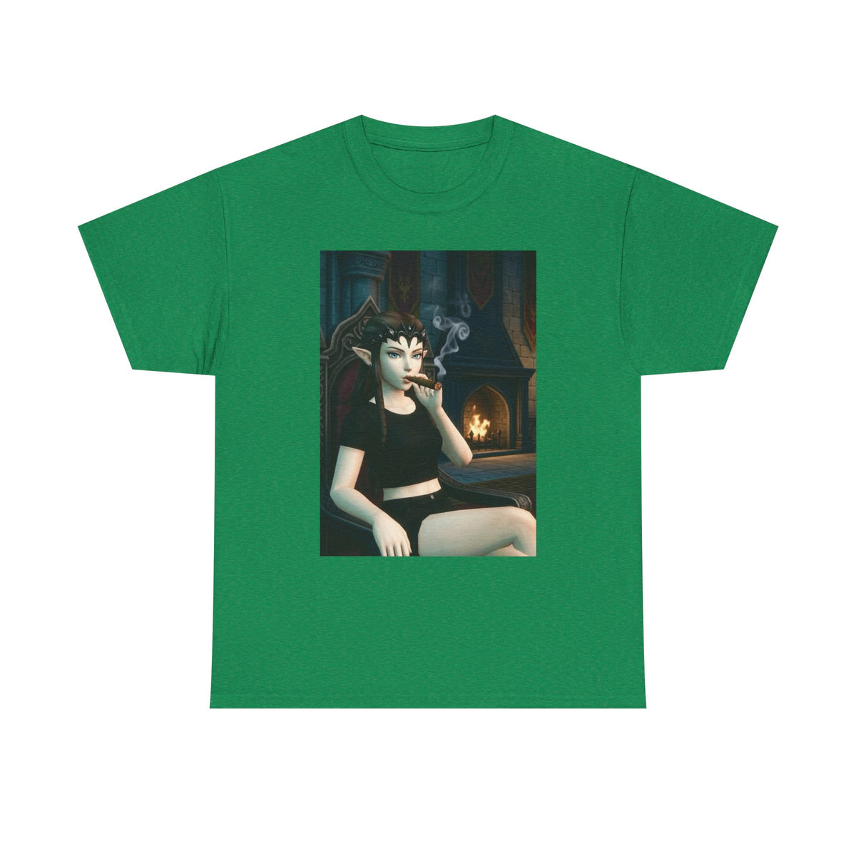 Dark Elf Queen Smoking Cigar By Fireplace Tee