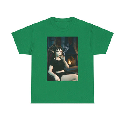 Dark Elf Queen Smoking Cigar By Fireplace Tee