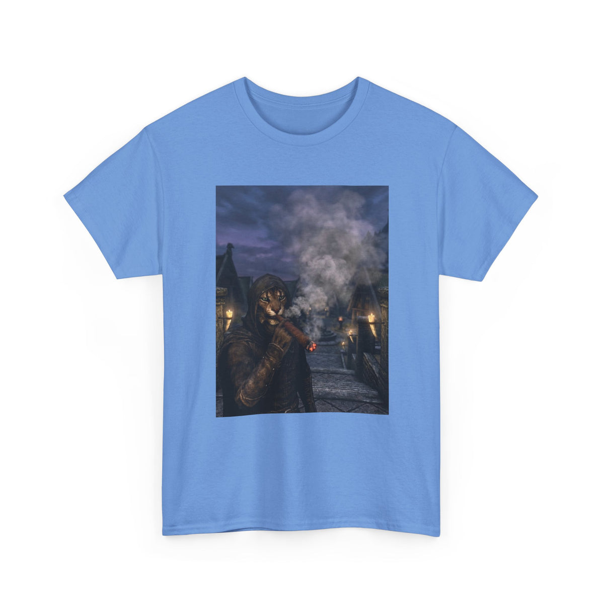Khajiit Smokes Cigar In Medieval Alley Tee