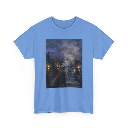 Khajiit Smokes Cigar In Medieval Alley Tee