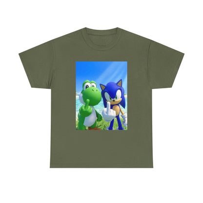 Yoshi And Sonic Flipping Birds On Beach Tee