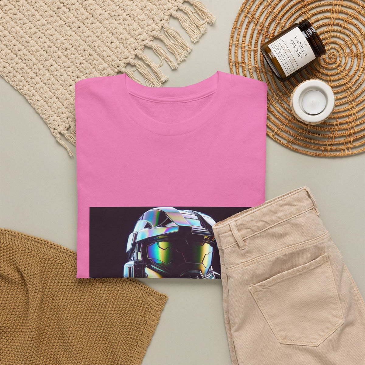 Holographic Cybernetic Sentinel Chrome Helmet Tee