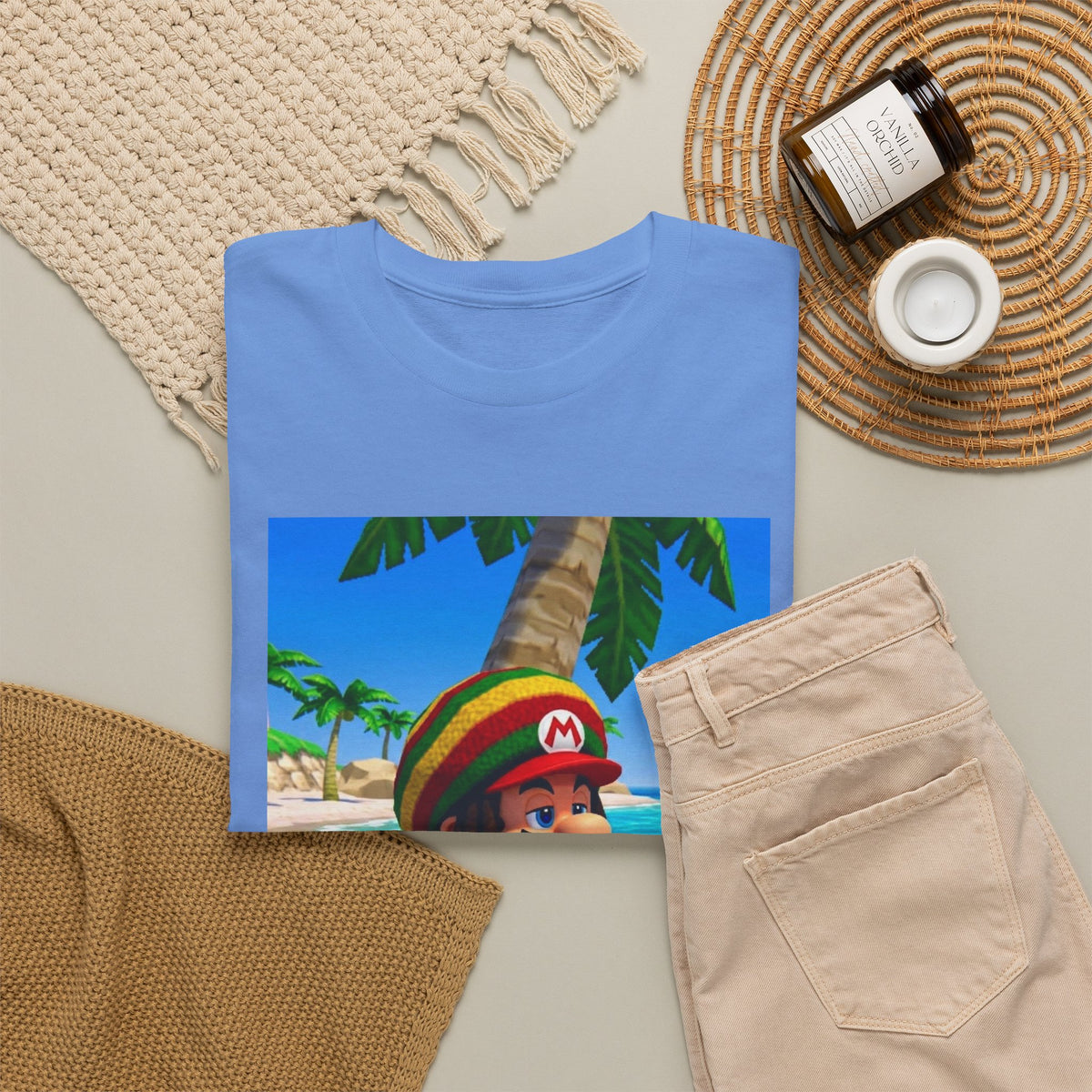 Rasta Mario Chilling On Beach Tee
