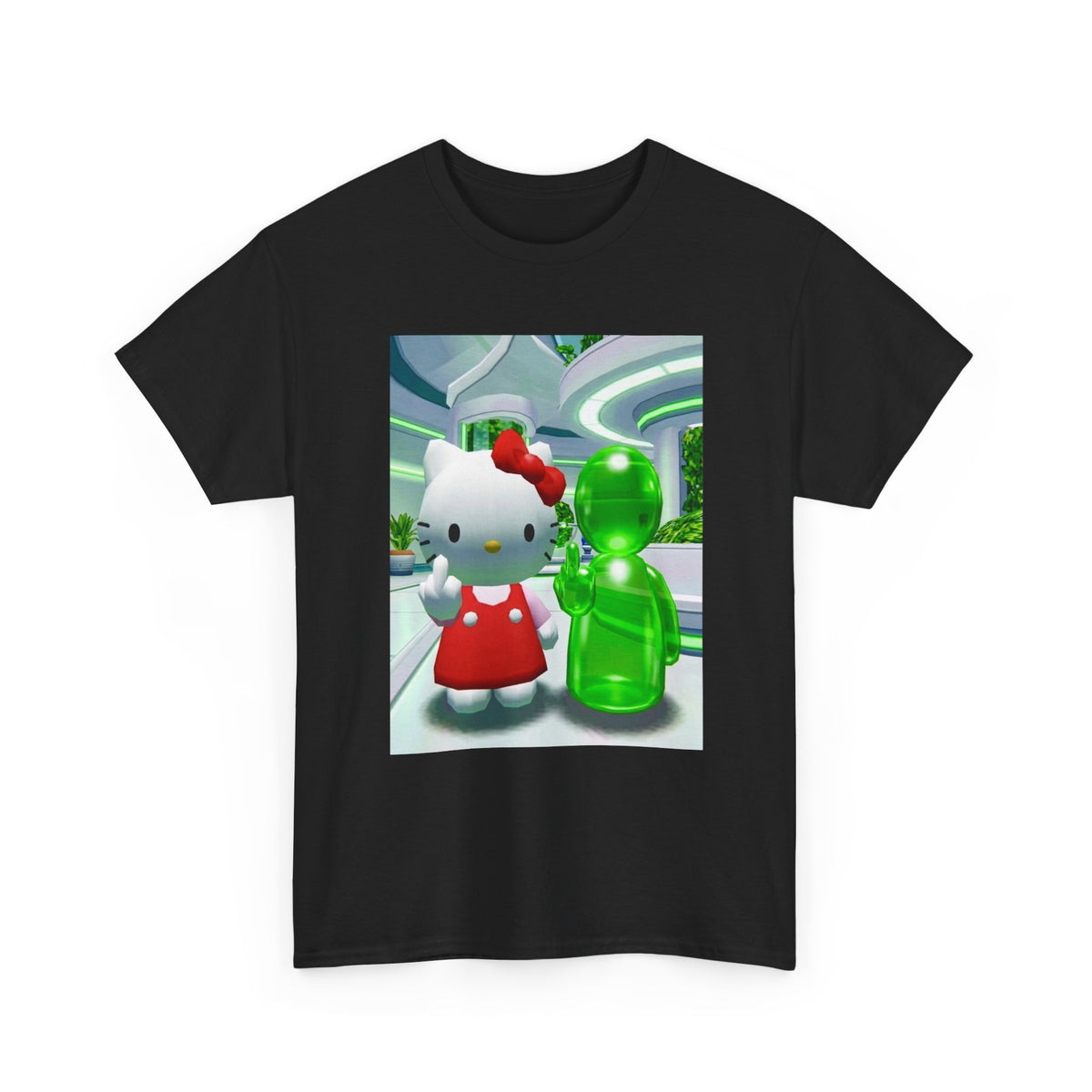 Kitty And Green Alien Flipping The Bird