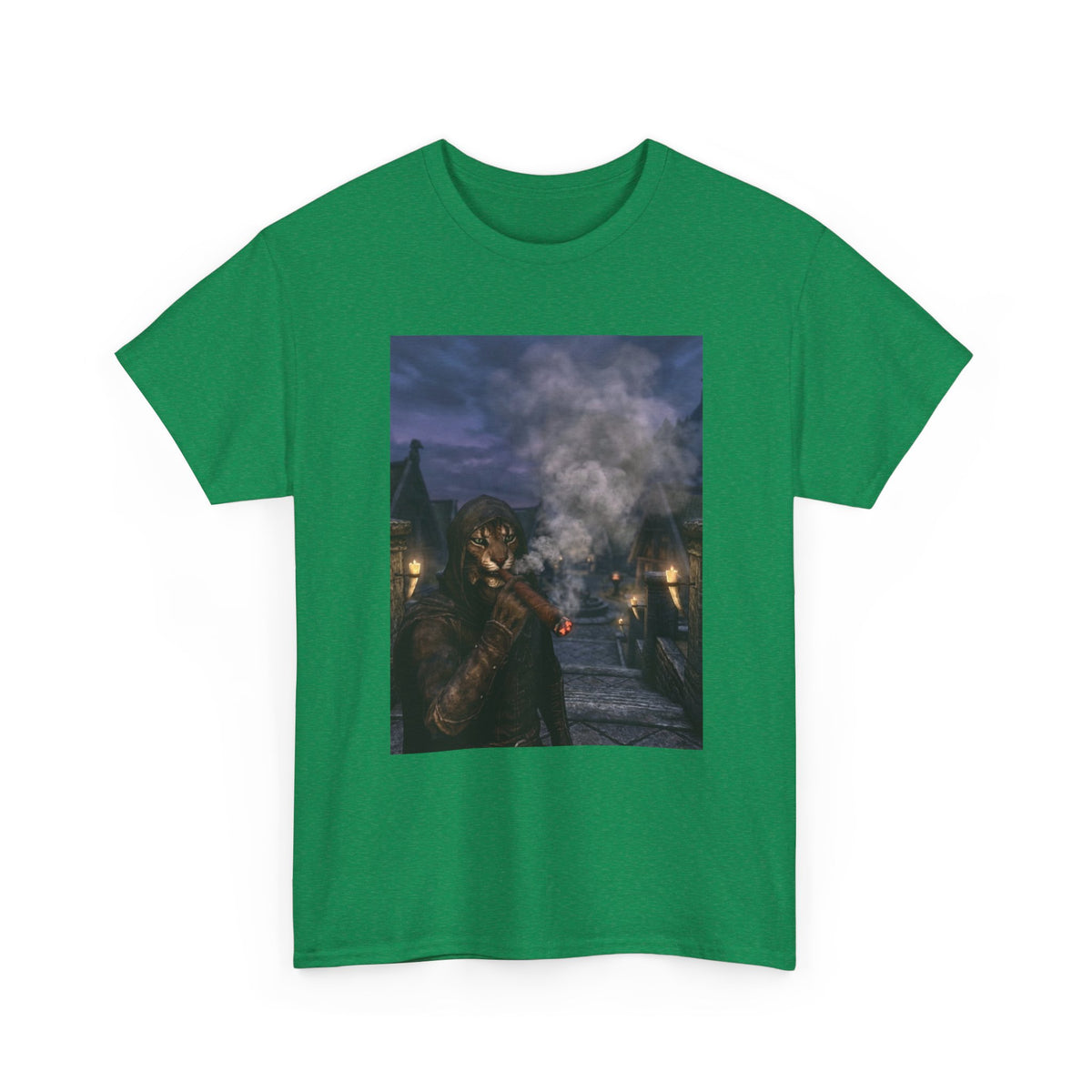Khajiit Smokes Cigar In Medieval Alley Tee