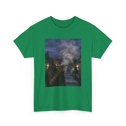 Khajiit Smokes Cigar In Medieval Alley Tee