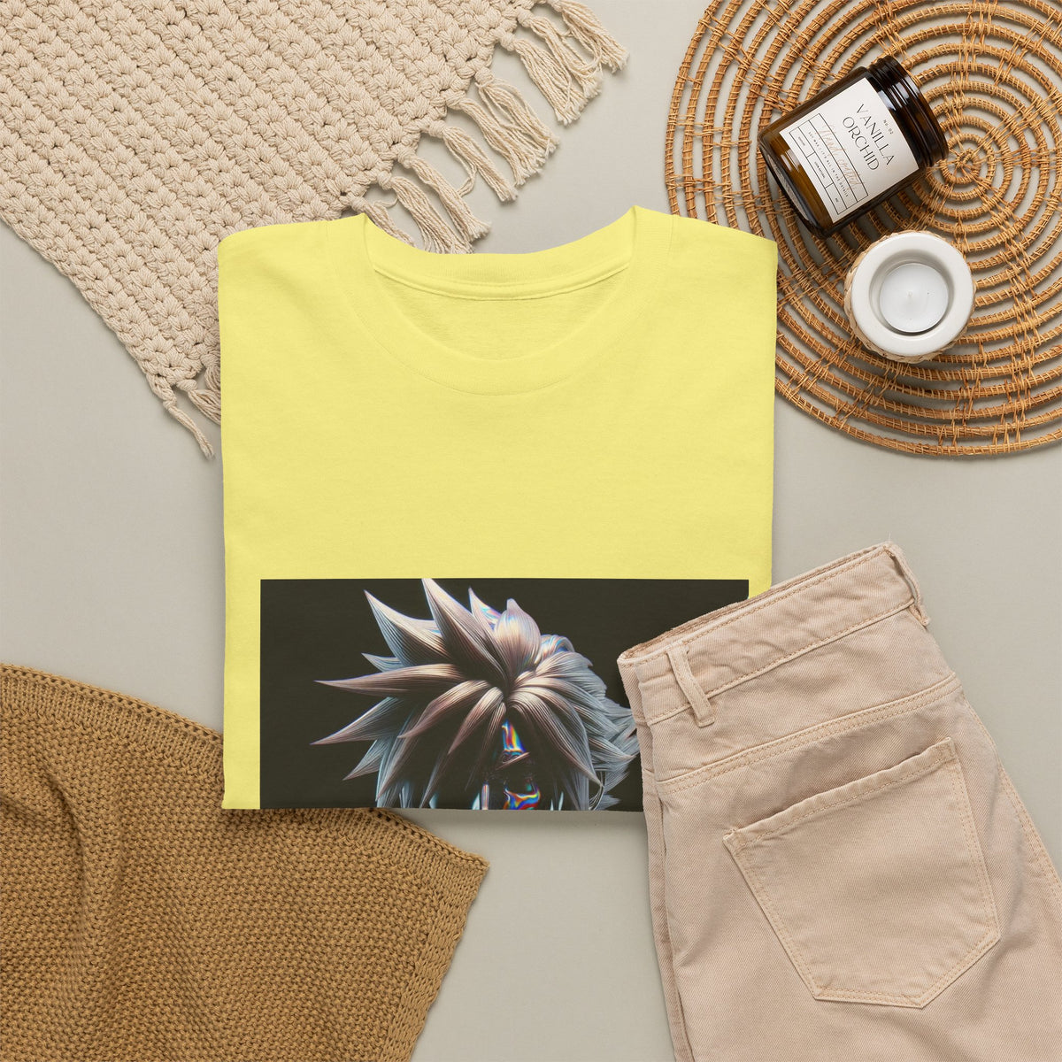 Chrome Spiky-Haired Warrior Reflecting Rainbows Tee