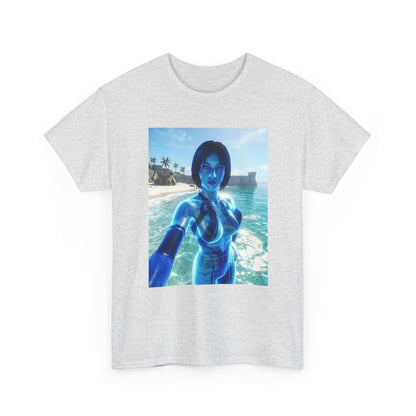 Holographic AI On Tropical Beach Tee
