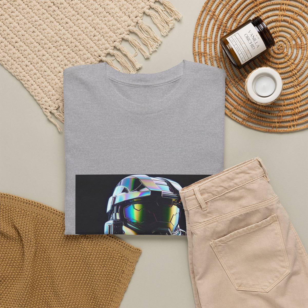 Holographic Cybernetic Sentinel Chrome Helmet Tee