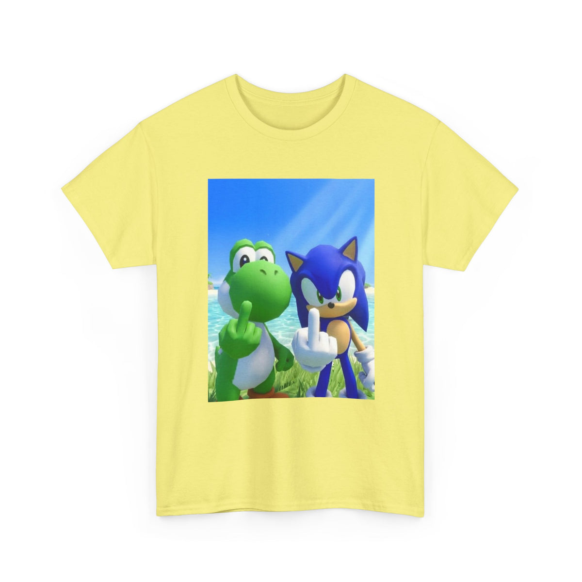 Yoshi And Sonic Flipping Birds On Beach Tee