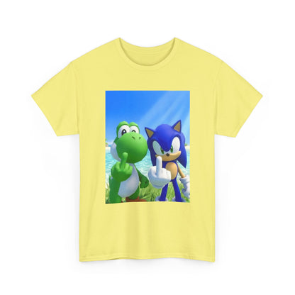 Yoshi And Sonic Flipping Birds On Beach Tee